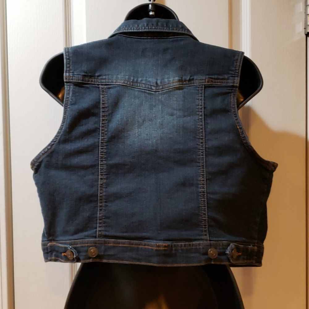 Blue Dark Wash Denim Vest L - Picture 3 of 5